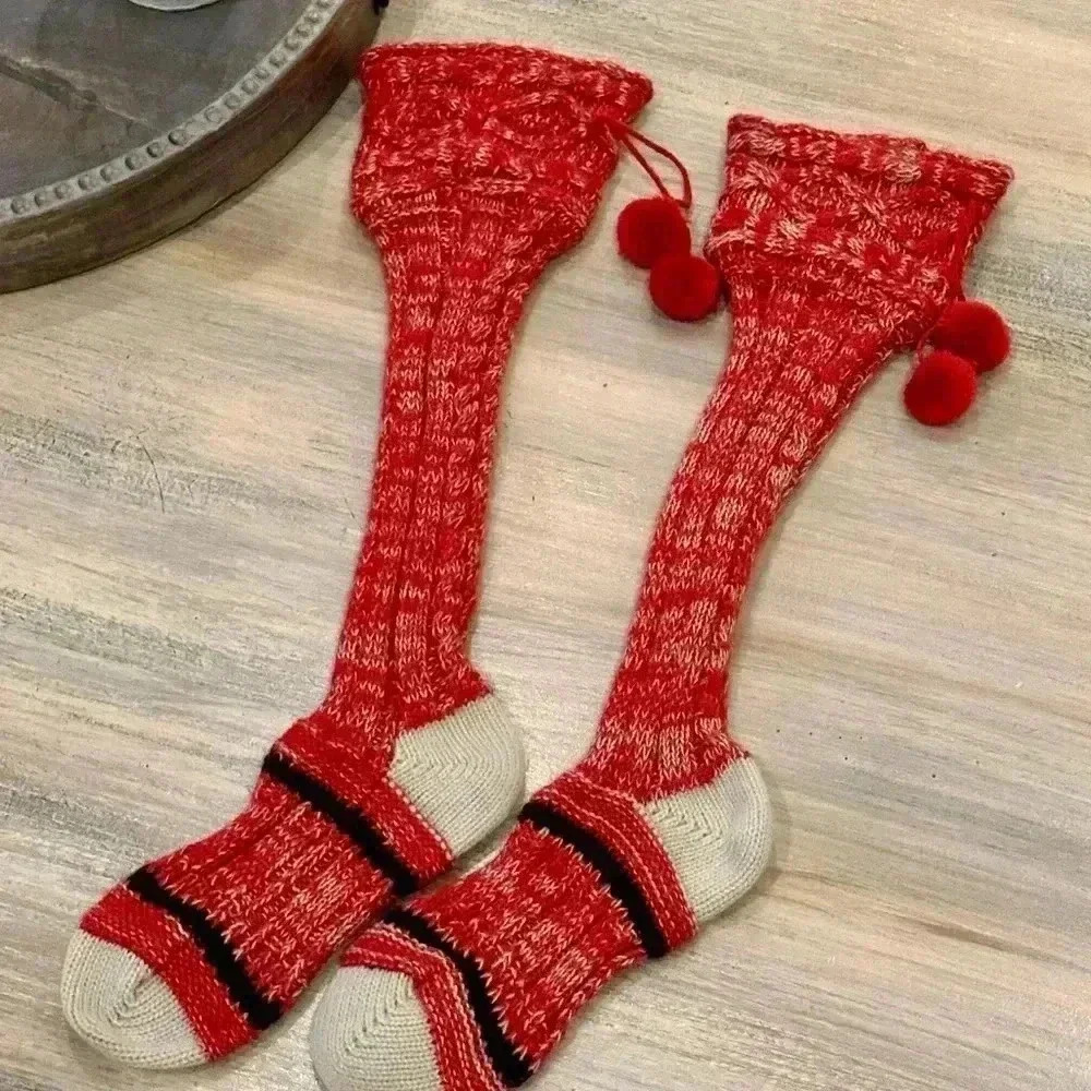 Free People knee socks with red pom poms- O/S